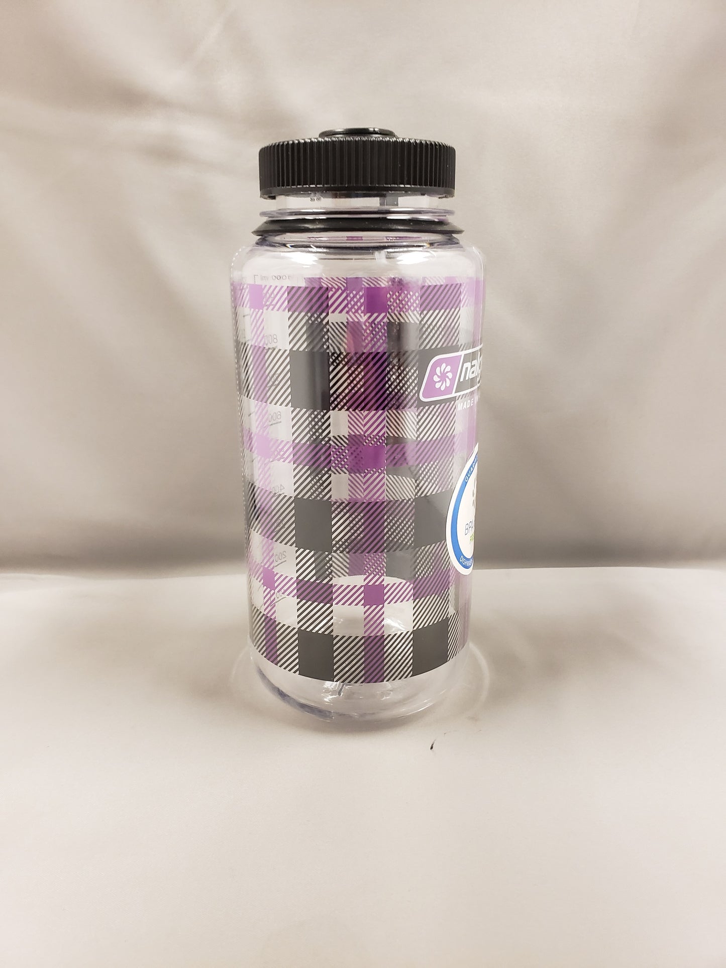 Nalgene Wide Mouth 32oz Bottle Purple Plaid with Black Cap