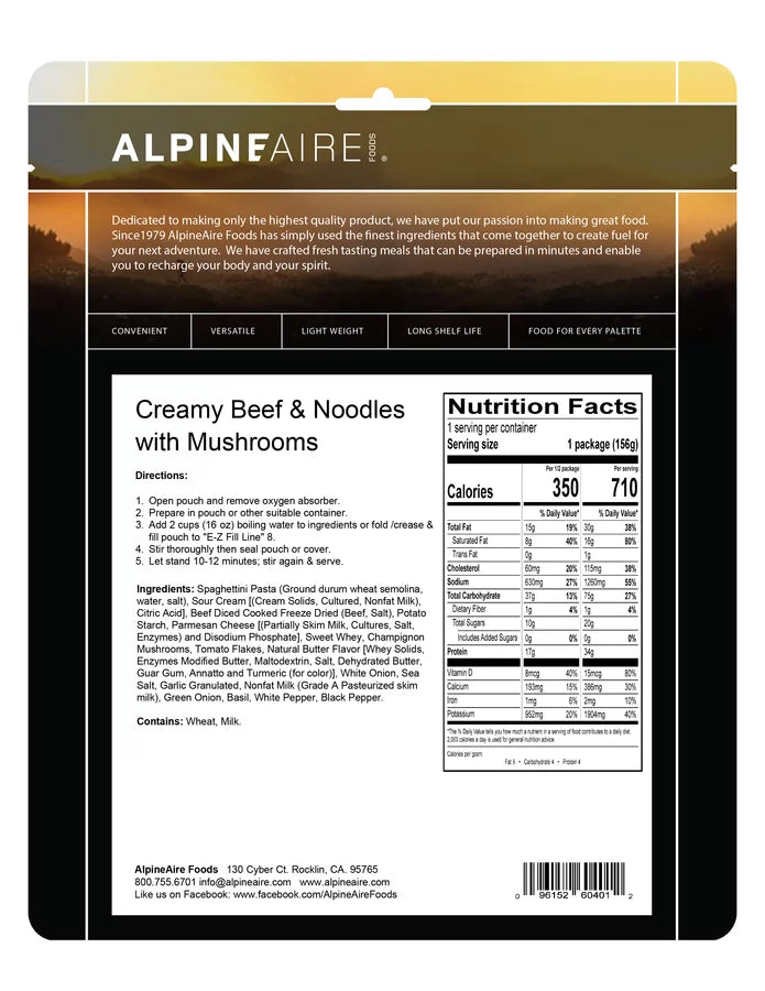 AlpineAire Creamy Beef & Noodles w/Mushrooms Freeze Dried Camp Food Pouch 60401