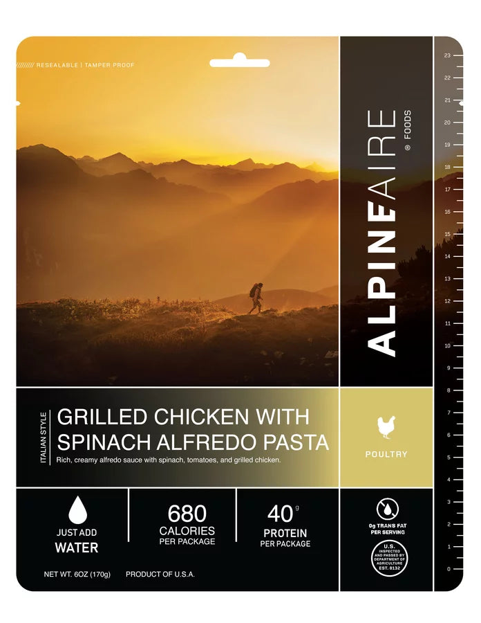 AlpineAire Grilled Chicken Spinach Alfredo Pasta Freeze Dried Camping Food 60305