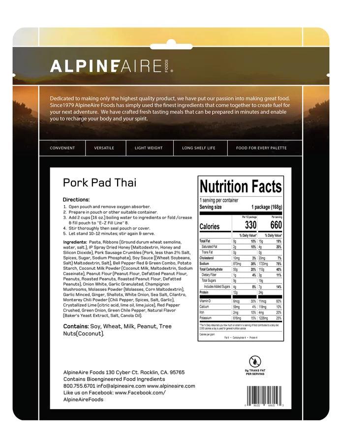 AlpineAire Pork Pad Thai w/Noodles Freeze Dried Camping Food Pouch 60615