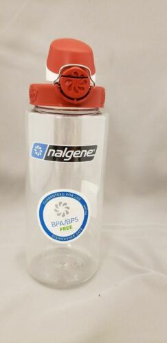 Nalgene Atlantis Wide Mouth 20oz Water Bottle Clear w/Red OTF Cap - BPA Free
