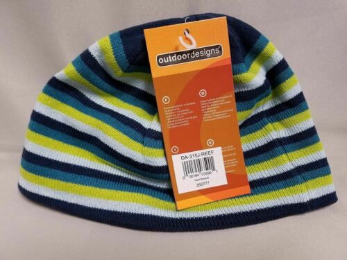 Outdoor Designs Knitted Stripe Beanie Hat w/Fleece 100 Headband - Reef Color