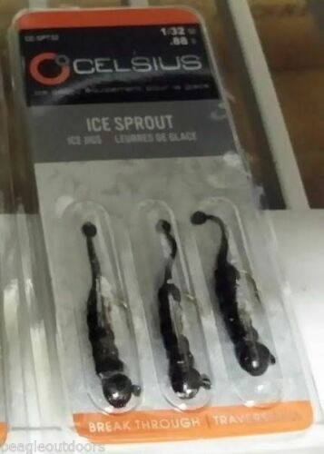 Celsius Ice Sprout 1/32 Jig head with Tail Black CE-SPT32BLK Fishing Lure 3-PK