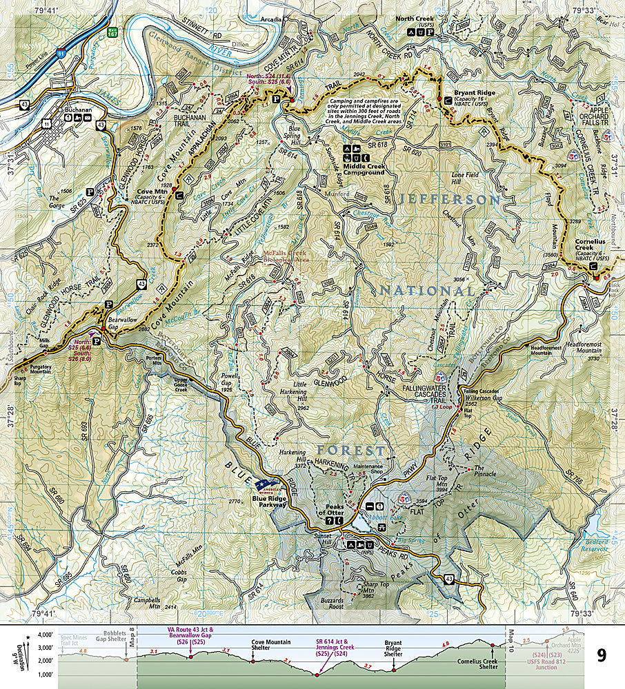 National Geographic Appalachian Trail Map Guide VA Bailey Gap to Calf Mtn TI00001504