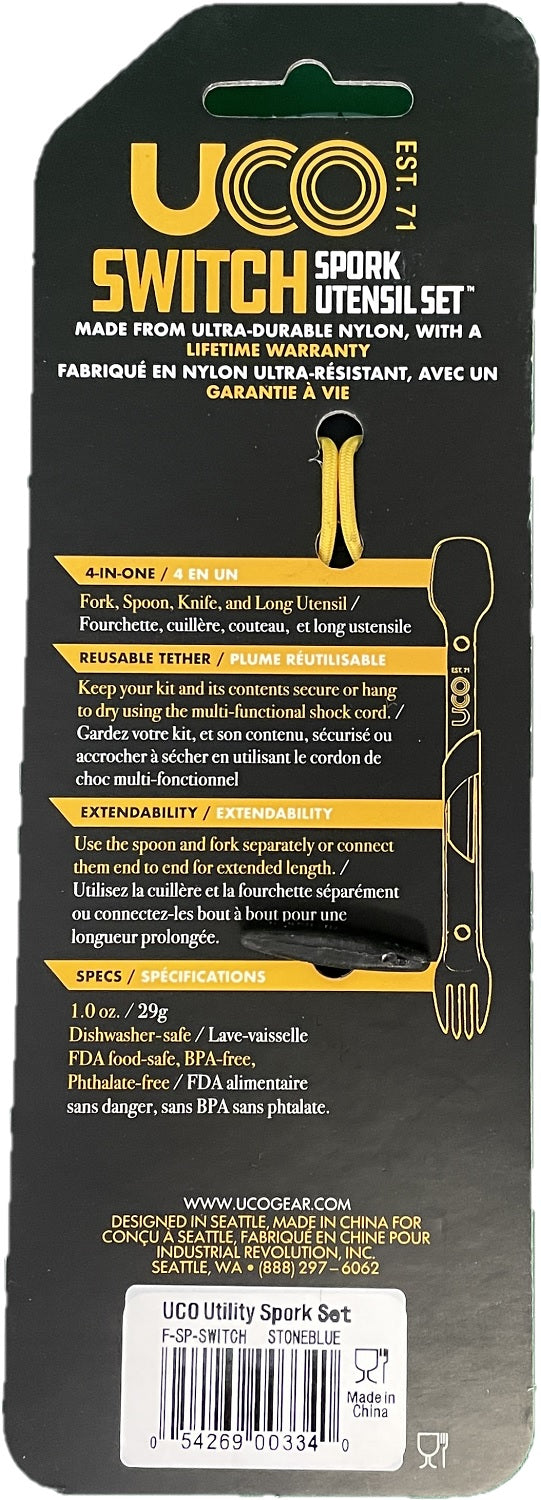 UCO Switch Spork Utensil Set w/Tether Stone Blue F-SP-SWITCH