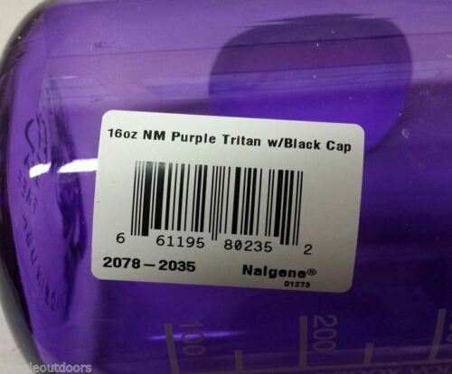 Nalgene Narrow Mouth 16oz BPA Free Tritan Water Bottle Clear Purple w/Black Lid