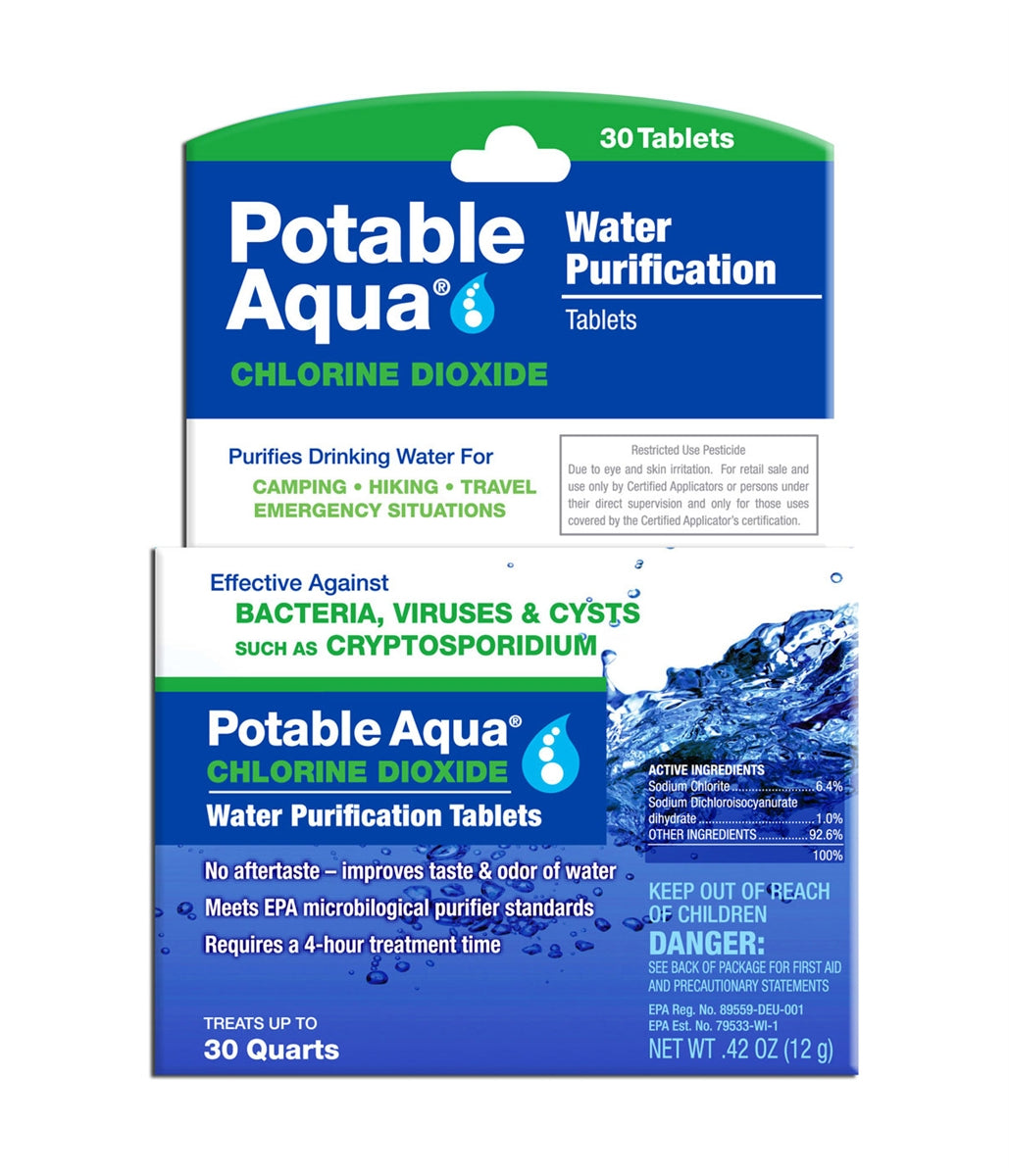 Potable Aqua Chlorine Dioxide Water Purification 30-Tablets