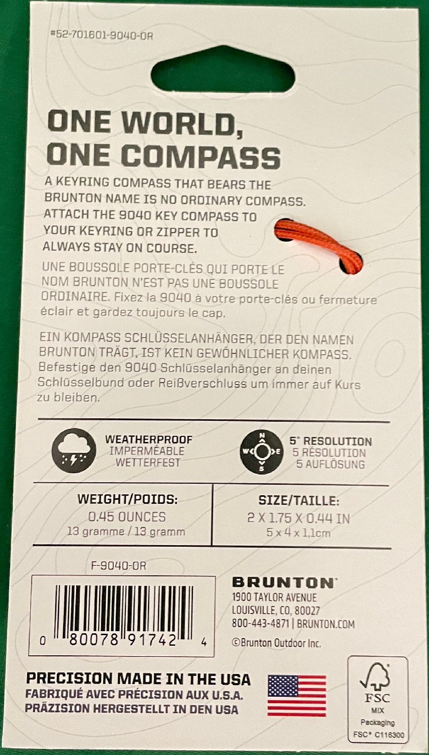 Brunton Tag-Along 9040 Compass w/Lanyard F-9040-OR