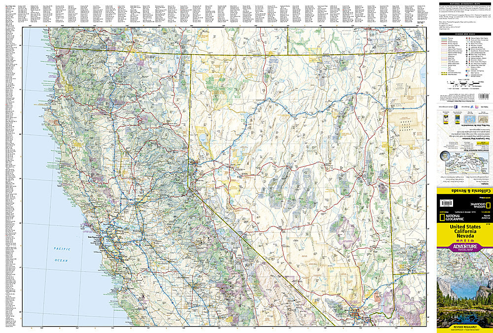 National Geographic US California Nevada Adventure Travel Map