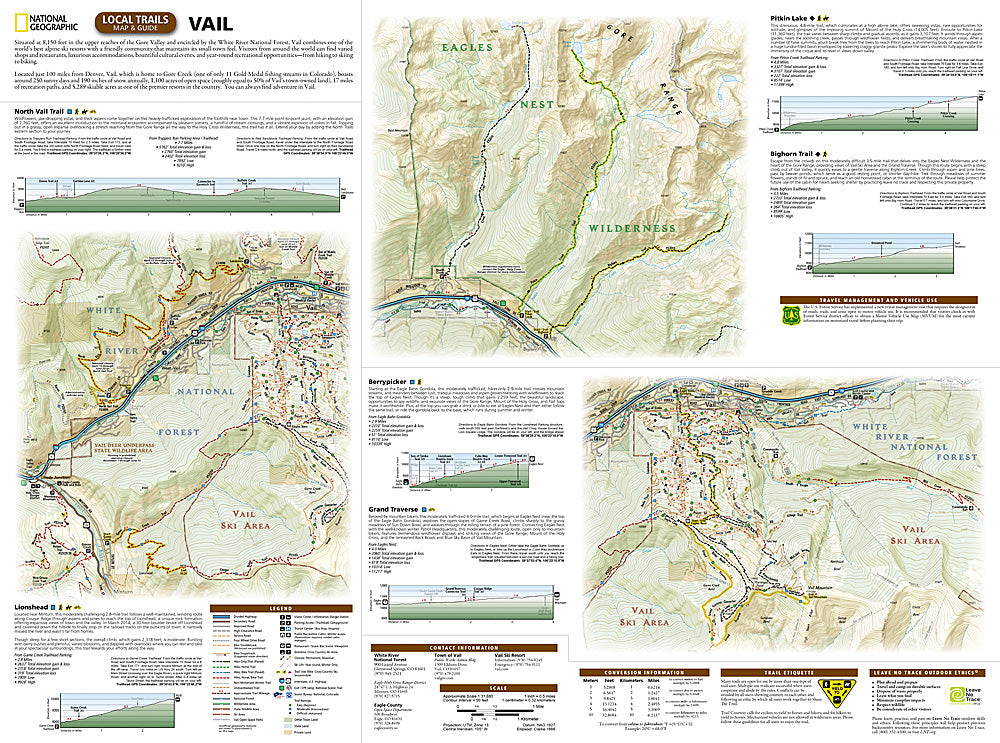 National Geographic Trails Illustrated Vail CO Local Trails Topo Map & Guide TI00000602