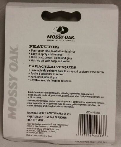 Mossy Oak 4-Color Camo Makeup Kit w/Mirror - Olive Drab/Brown/Black/Gray