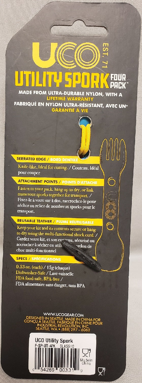 UCO Utility Spork 4-Pack Classic Colors F-SP-UT-4PK