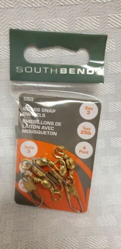 South Bend Fishing Snap Swivels, Solid Brass, Size 3, 25 LB Test, 4-Pack