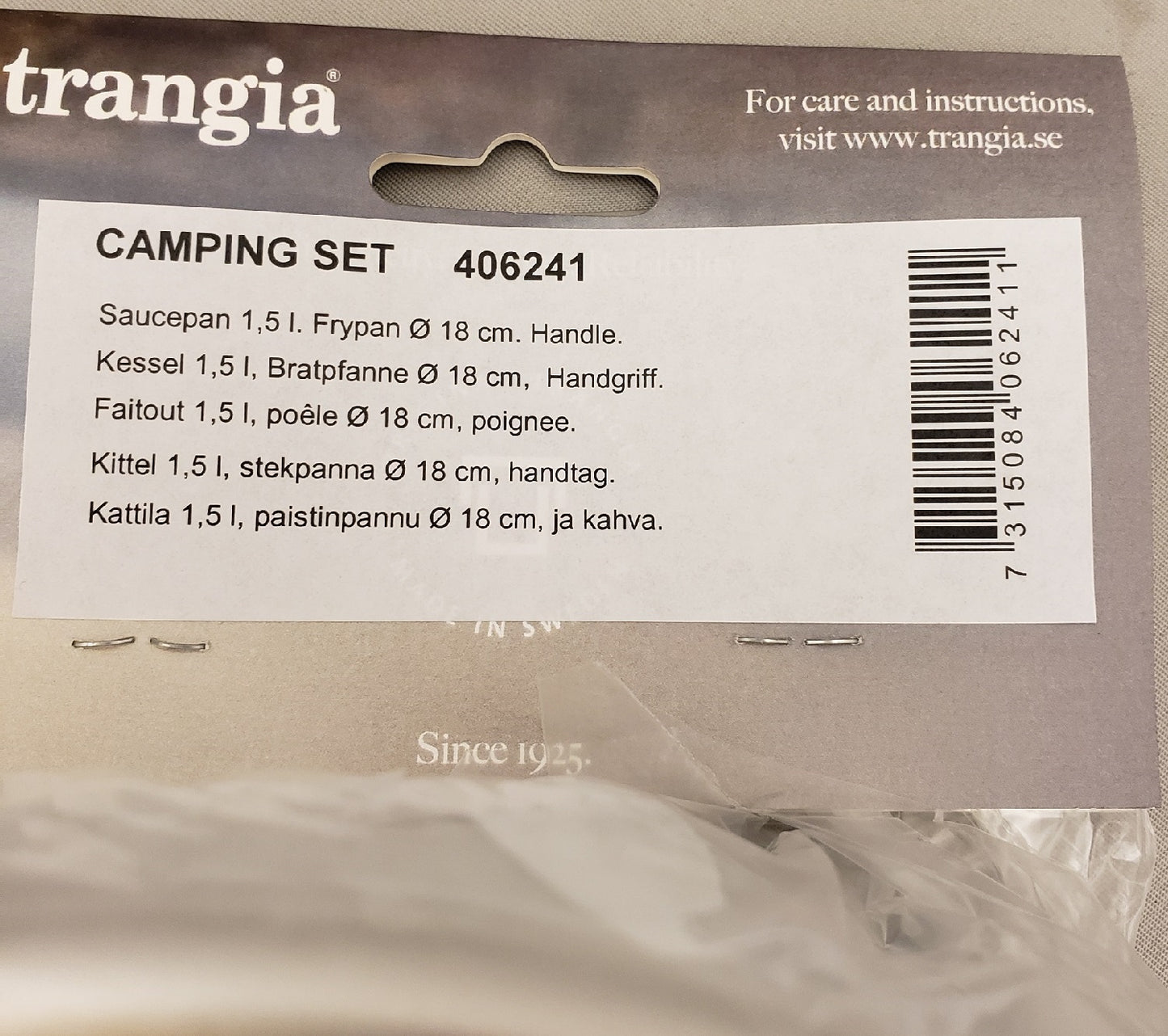Trangia Aluminum Camping Set 624 w/1.5L Pot, Fry Pan Lid, & Lifter Handle 406241