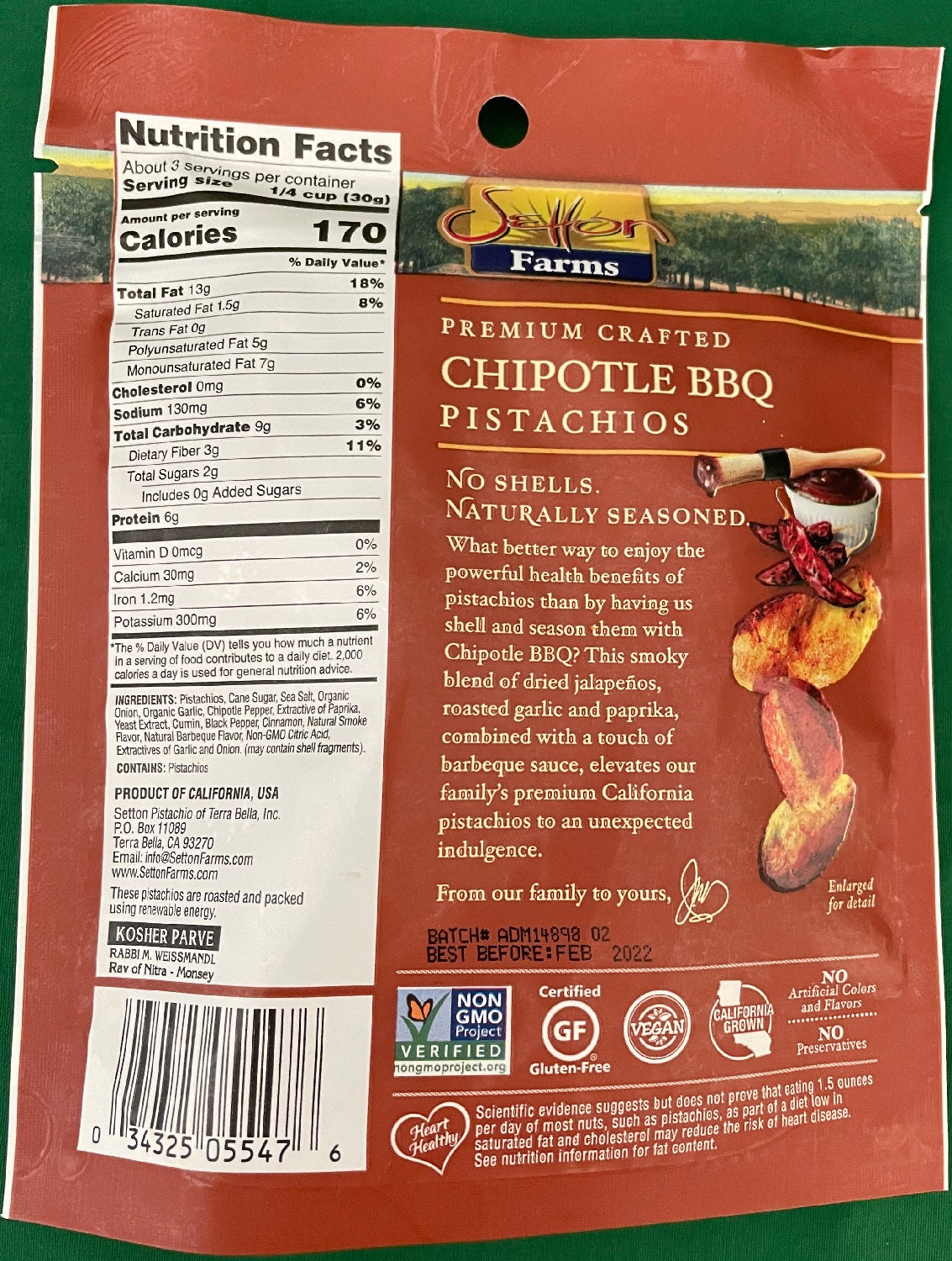 Setton Farms Pistachios Chipotle BBQ Kernels 3 oz