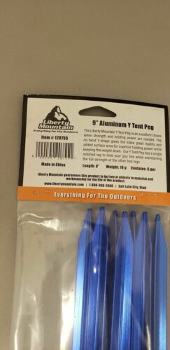 Liberty Mountain Blue Anodized Aluminum 9" Y Tent Pegs / Stakes 6-Pack