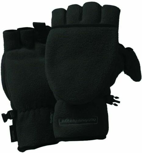 Outdoor Designs Fuji Convertible Black Fleece Fingerless Gloves / Over-Mitt Sz L