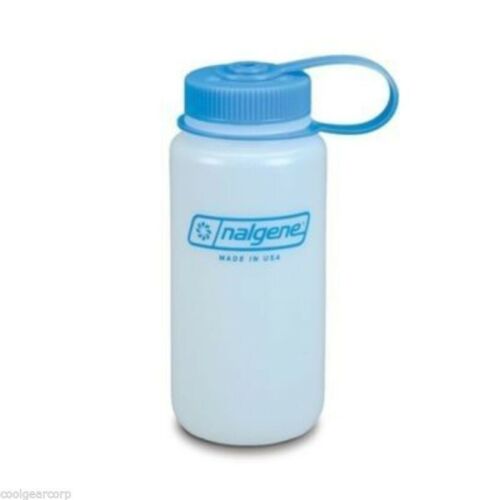 Nalgene Wide Mouth 16oz BPA Free HDPE Loop Top Water Bottle Natural w/Blue Lid