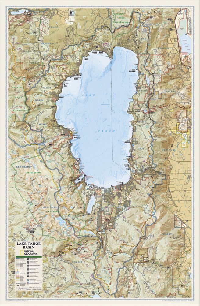 National Geographic Lake Tahoe Basin Wall Map 26.5" x 40.5" Standard RE01020453