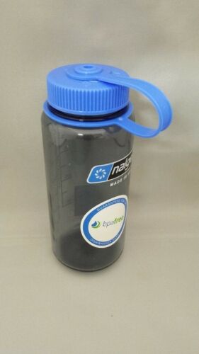Nalgene Wide Mouth 16oz BPA Free Tritan Water Bottle Clear Gray w/Blue Lid