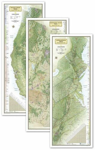 National Geographic Triple Crown of Hiking - 3 Wall Maps 18" x 48" in Gift Box
