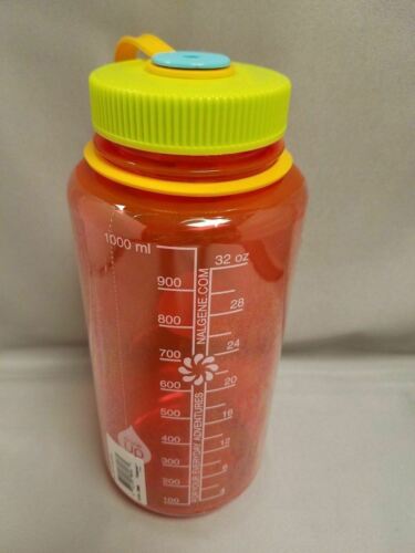 Nalgene Wide Mouth 32oz Loop Top Water Bottle Pomegranate w/Yel. Lid BPA Free