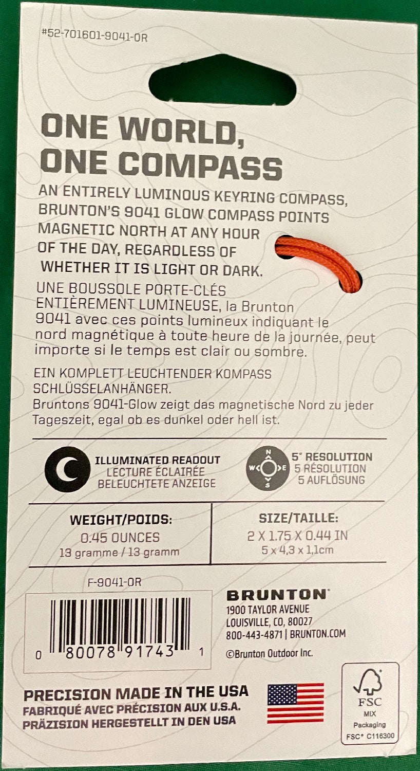 Brunton Tag-Along 9041 Glow Compass w/Lanyard F-9041-OR
