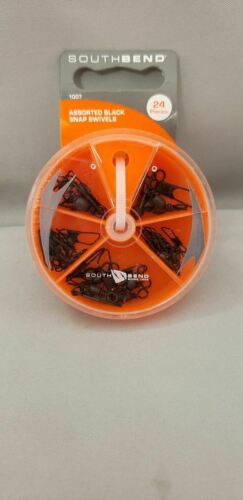 South Bend Fishing Black Snap Swivels 5 Sizes - 24-Pack w/Reusable Dial Box