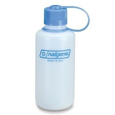 Nalgene Narrow Mouth 16oz BPA Free HDPE Loop Top Water Bottle Natural w/Blue Lid