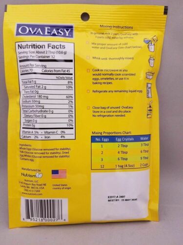 Nutriom OvaEasy 100% Real All Natural Powdered Whole Egg Crystals - 12 Eggs