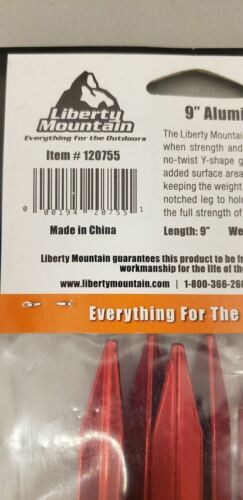 Liberty Mountain Red Anodized Aluminum 9" Y Tent Pegs / Stakes 6-Pack