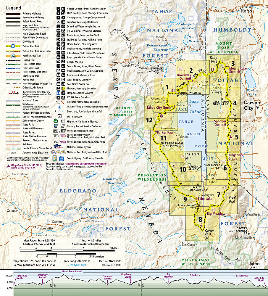 National Geographic TI Tahoe Rim Trail Topographic Map Guide TI00001013