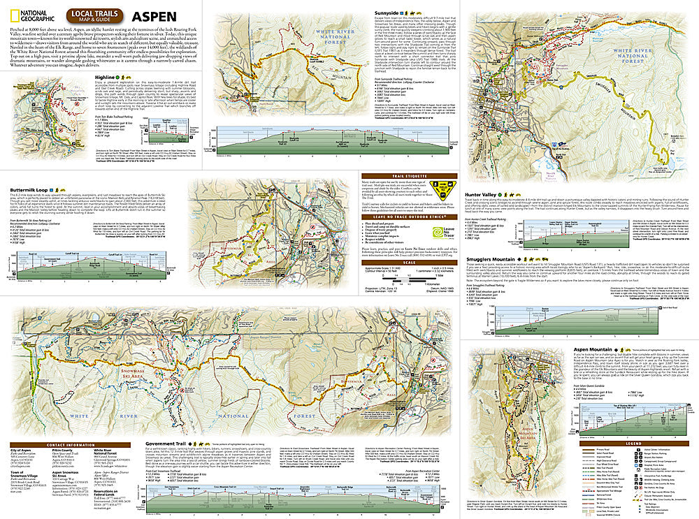 National Geographic Trails Illustrated Aspen CO Local Trails Topo Map & Guide TI00000601
