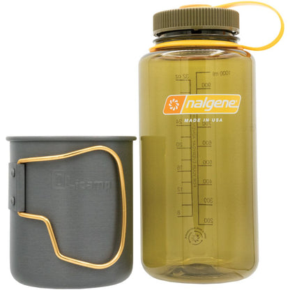 Olicamp Space Saver Mug Gold & Nalgene 32oz Wide Mouth Olive Water Bottle Combo