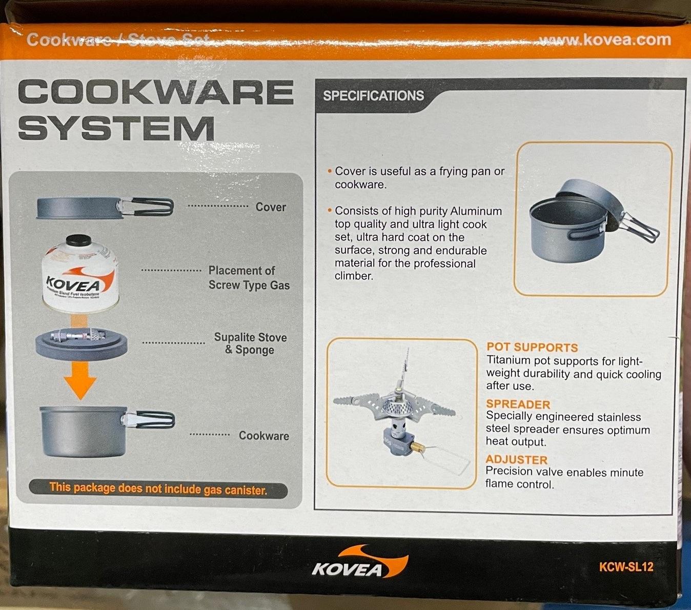 Kovea Solo Lite Hard Anodized Pot/Supalite Stove Set w/Fry Pan, Folding Handles