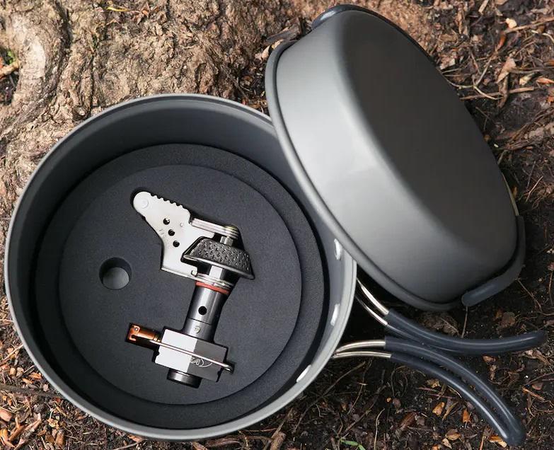 Kovea Solo Lite Hard Anodized Pot/Supalite Stove Set w/Fry Pan, Folding Handles