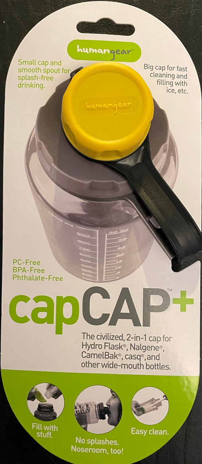 Human Gear CapCAP+ Narrow & Wide Mouth Bottle Cap Nalgene CamelBak Yellow/Gray HG0520-YLW