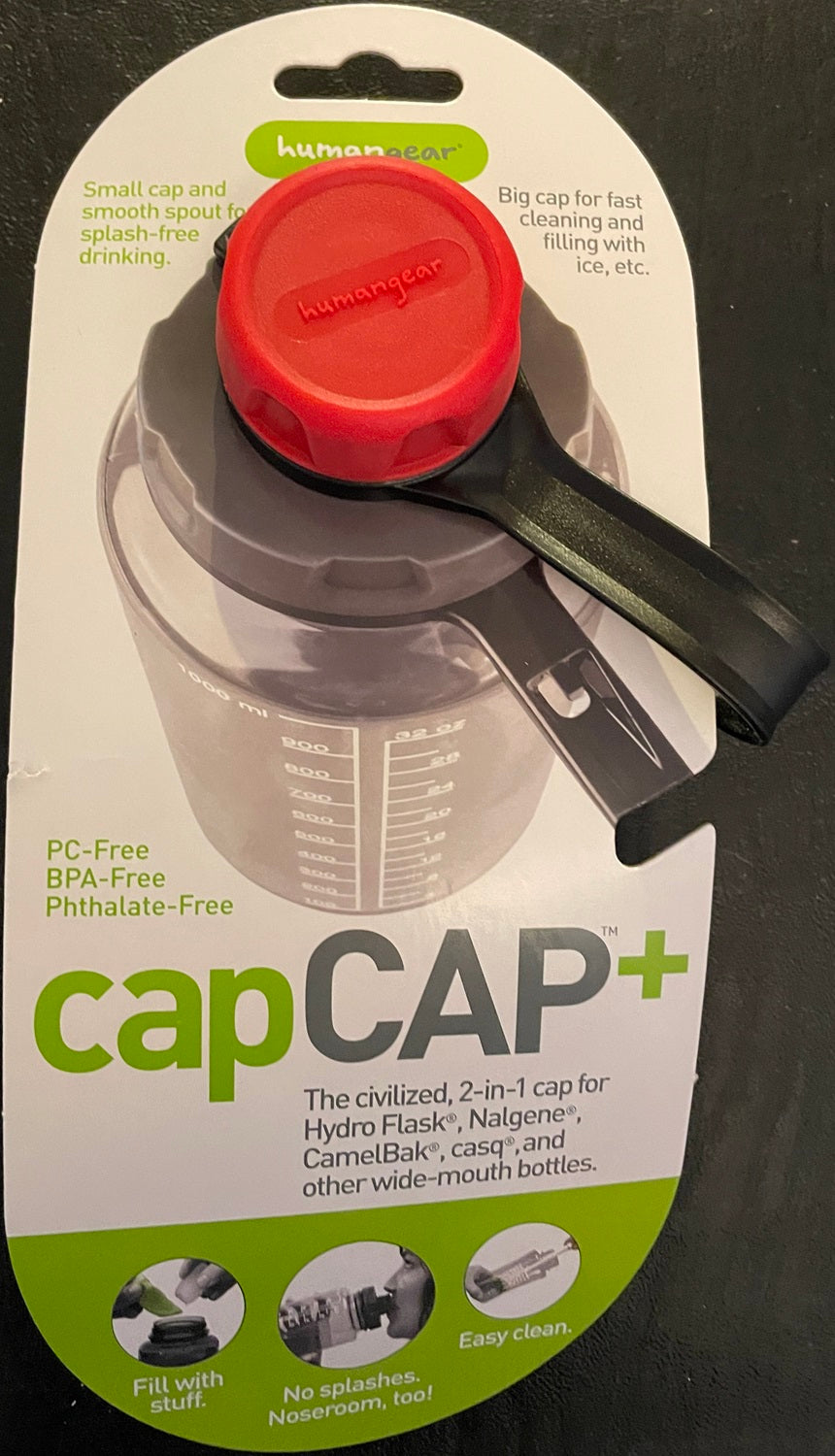 Human Gear CapCAP+ Narrow & Wide Mouth Bottle Cap Nalgene CamelBak Red/Gray HG0520-RED