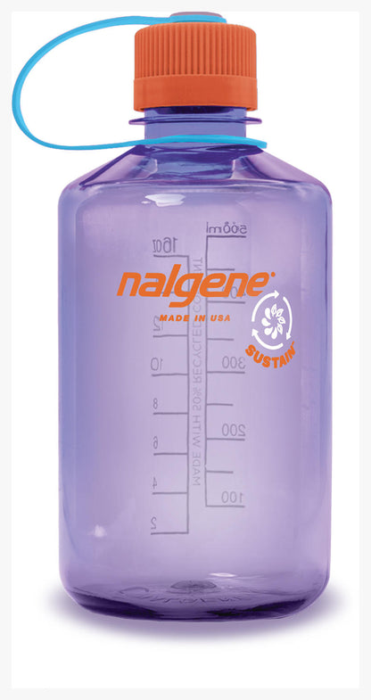 Nalgene Narrow Mouth Sustain 16 oz Bottle Amethyst Purple w/Orange Cap