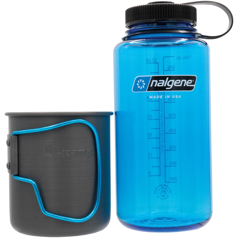 Olicamp Space Saver Mug Blue & Nalgene 32oz Wide Mouth Slate Blue Water Bottle Combo