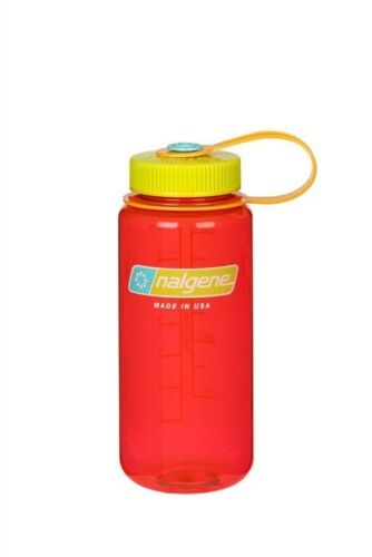 Nalgene Wide Mouth 16oz Loop Top Water Bottle Pomegranate w/Yel. Lid BPA Free
