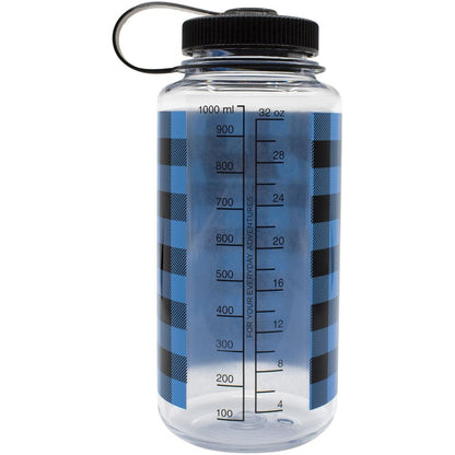 Nalgene Wide Mouth 32oz Bottle Blue Plaid with Black Cap