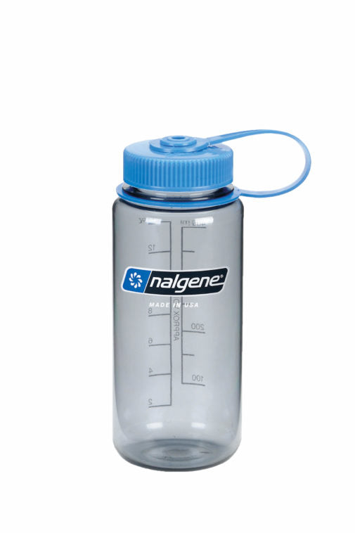 Nalgene Wide Mouth 16oz BPA Free Tritan Water Bottle Clear Gray w/Blue Lid