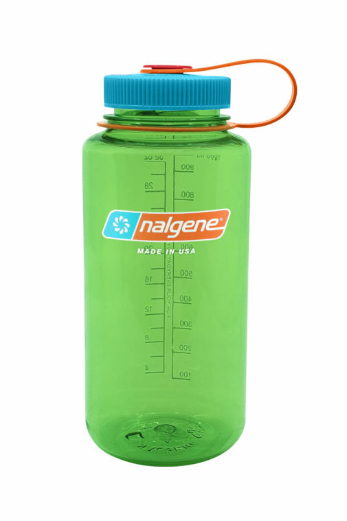 Nalgene Wide Mouth 32oz Bottle Pear Green with Blue/Orange Cap