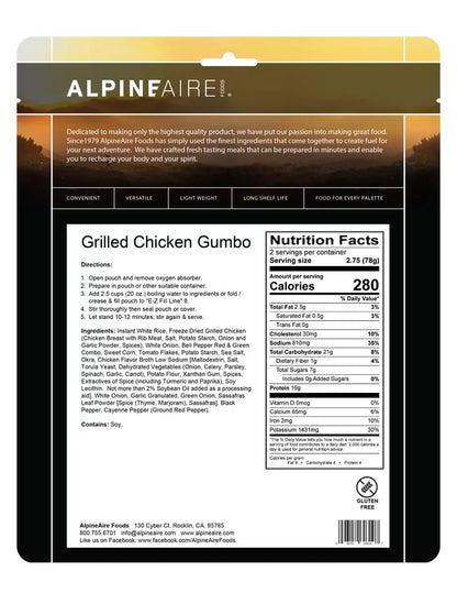 AlpineAire Grilled Chicken Gumbo Gluten-Free Freeze Dried Camp Food Pouch 60310