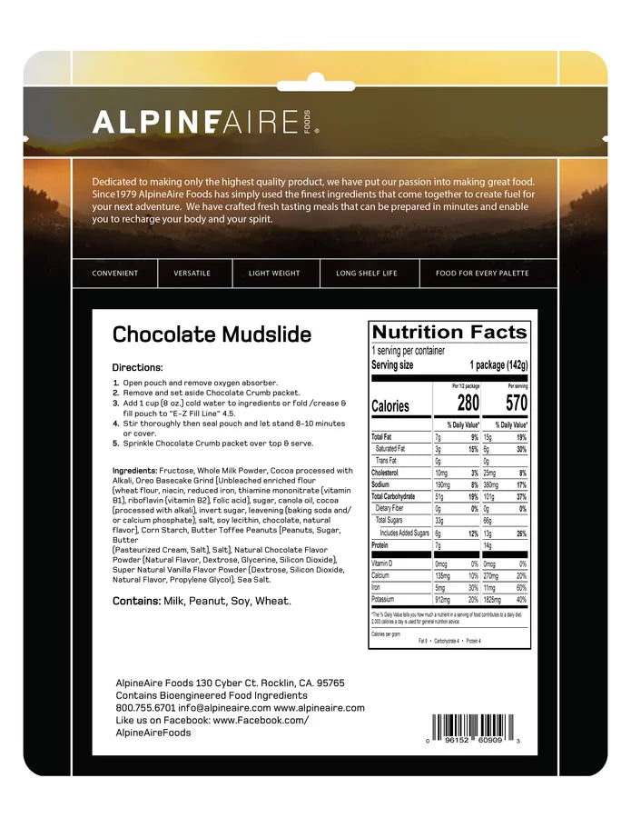 AlpineAire Chocolate Mudslide w/Toffee Peanuts Camping Food Pouch 60909