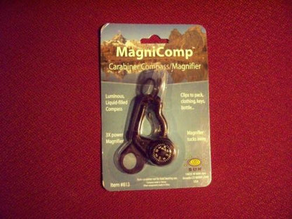 Sun MagniComp Compass 3X Magnifier Carabiner Key Ring Biner Backpacking 813