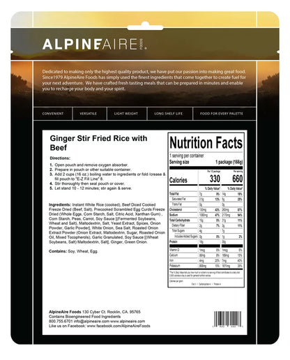 AlpineAire Ginger Stir Fried Rice w/Beef Freeze Dried Camping Food Pouch 60420