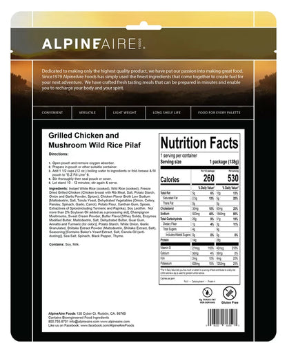 AlpineAire Grilled Chicken & Mushroom Rice Pilaf Freeze Dried Food Pouch 60350