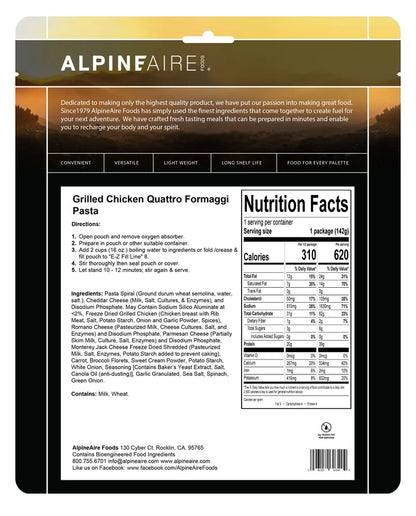 AlpineAire Grilled Chicken Quattro Formaggi Pasta Freeze Dried Food Pouch 60340